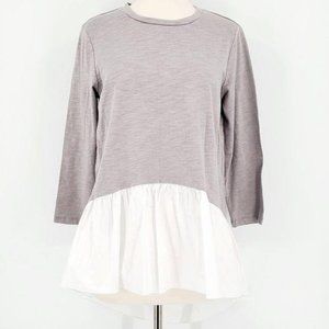 English Factory Gray Jersey White Poplin Peplum Ruffle Cotton Shirt Top Small